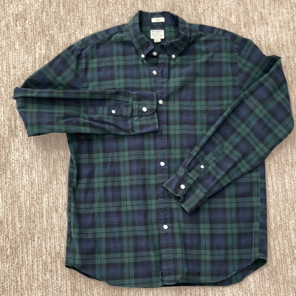 J. Crew cotton black watch plaid shirt XL slim